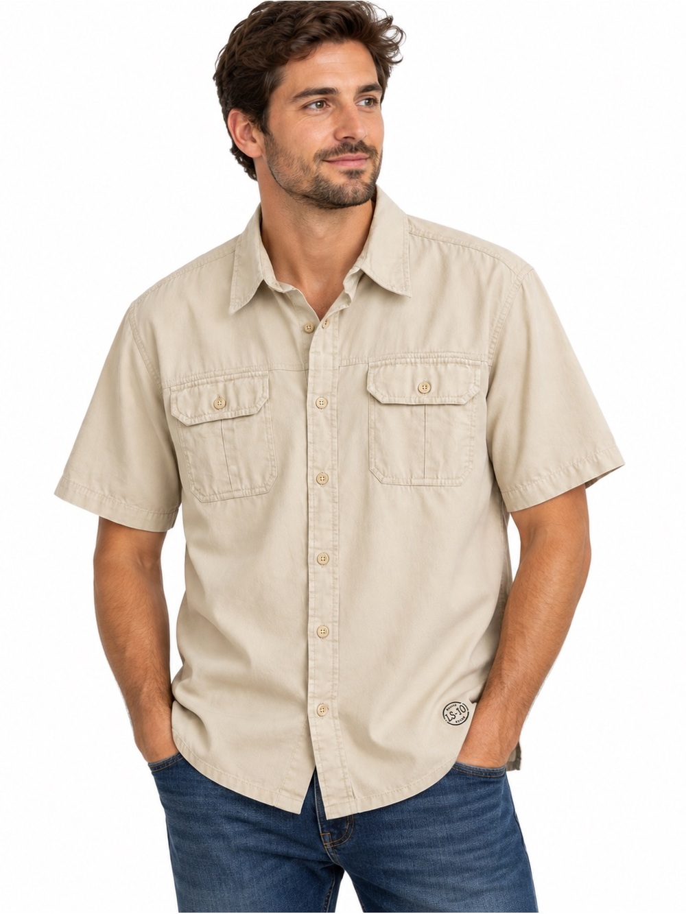 Levi's Red Tab Men’s Short-Sleeve Button-Front Utility Shirt Tan Large New